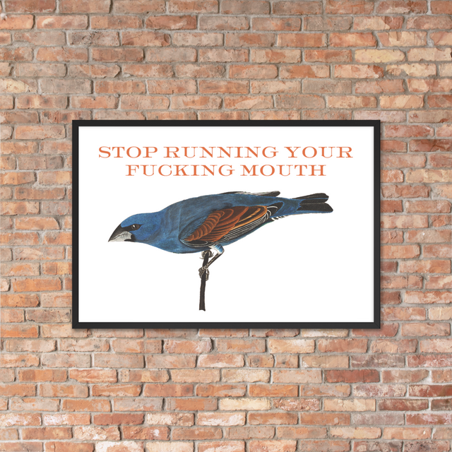 Stop Running Your Fucking Mouth Framed Poster